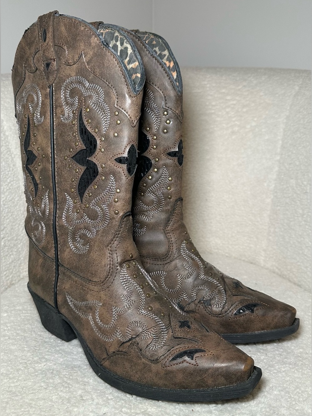 Laredo Western Boots Brown Black Embroidered Cowboy Cowgirl Festival Bohemian 7